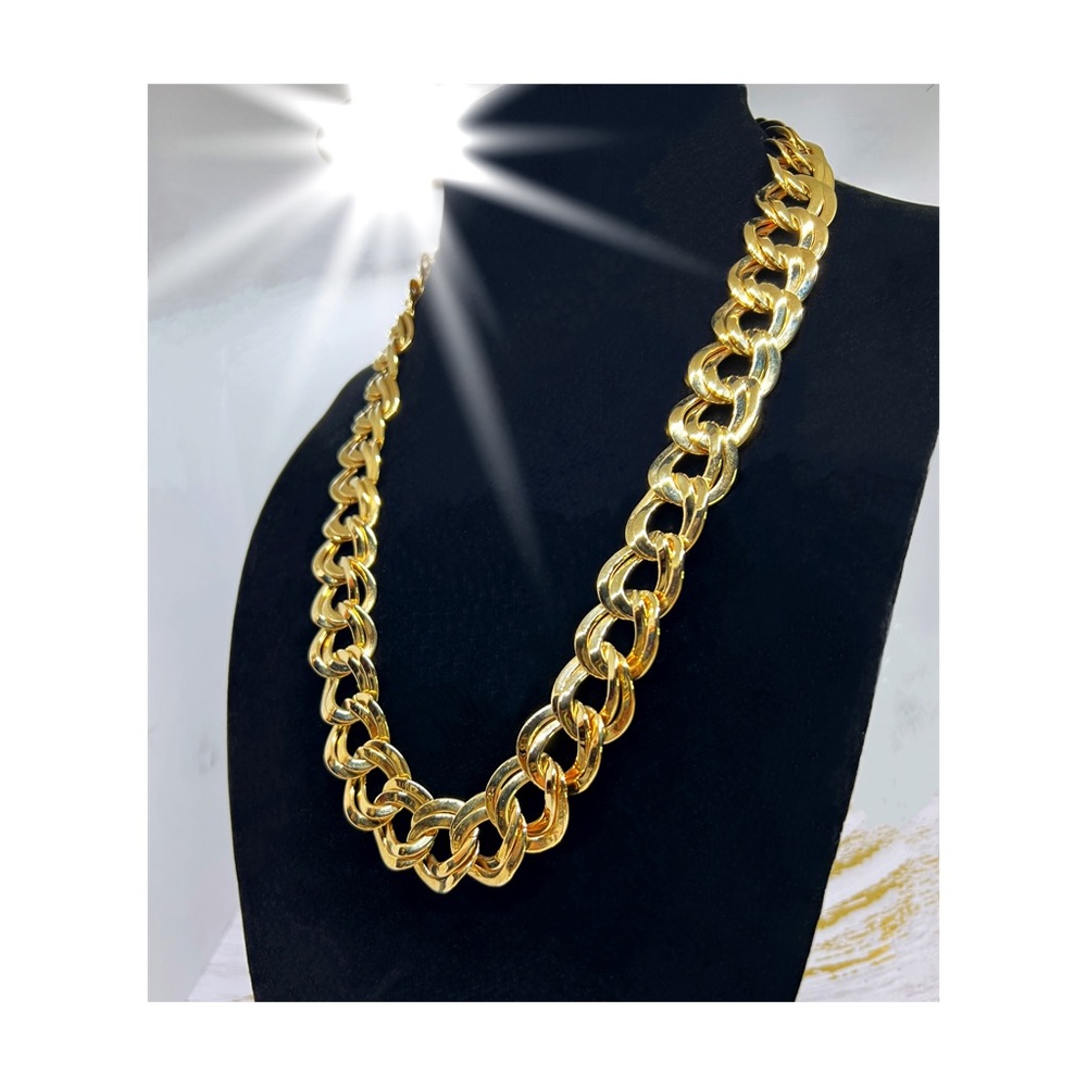Gold Tone Mirror Finish Cuban Link Statement Necklace